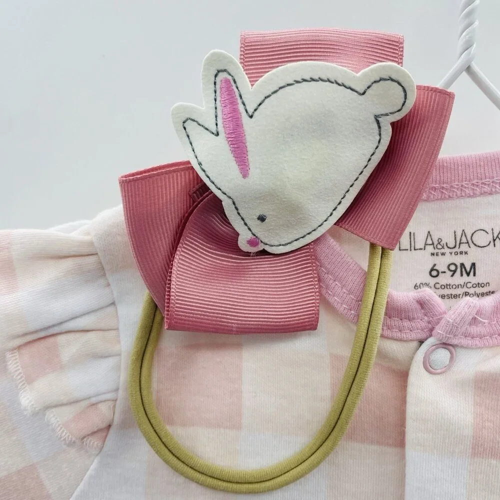 Lila & Jack Baby Girls Size 9 Months Pink‎ & White Plaid Snap Playsuit/Headband